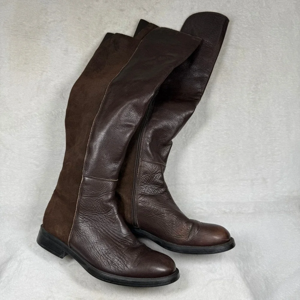 KMB Dark Brown Leather Suede Over The Knee Boots Made in Spain‎ EU 38 US 7.5-8